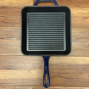 Berghoff Blue Cast Iron Style Square Grill Pan with Ribbed Cooking Surface